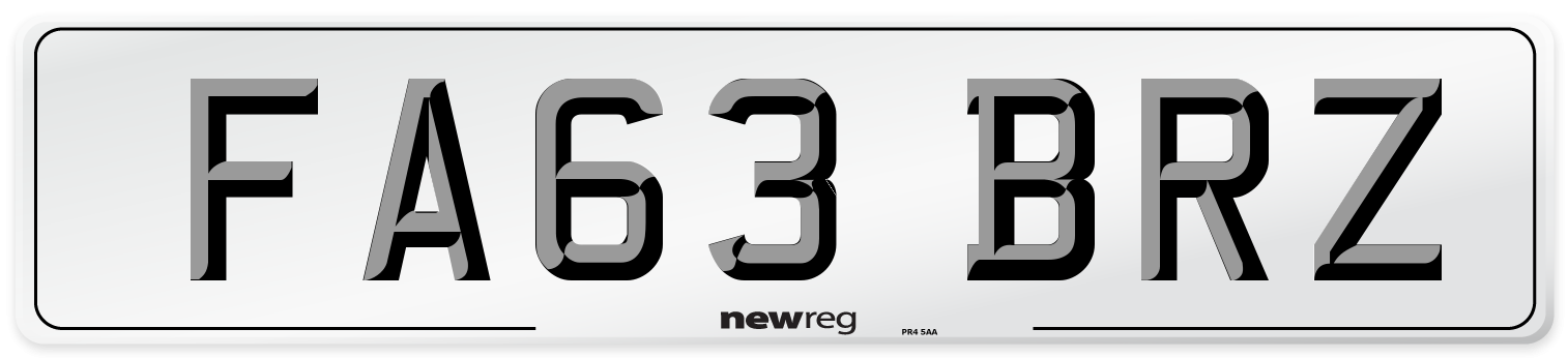 FA63 BRZ Number Plate from New Reg